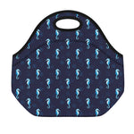 Blue Seahorse Pattern Print Neoprene Lunch Bag