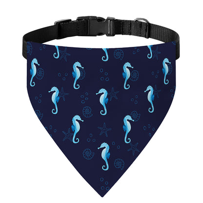 Blue Seahorse Pattern Print Over The Collar Dog Bandana
