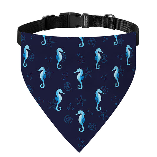 Blue Seahorse Pattern Print Over The Collar Dog Bandana
