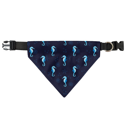 Blue Seahorse Pattern Print Over The Collar Dog Bandana