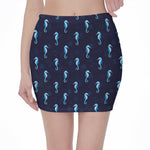 Blue Seahorse Pattern Print Pencil Mini Skirt
