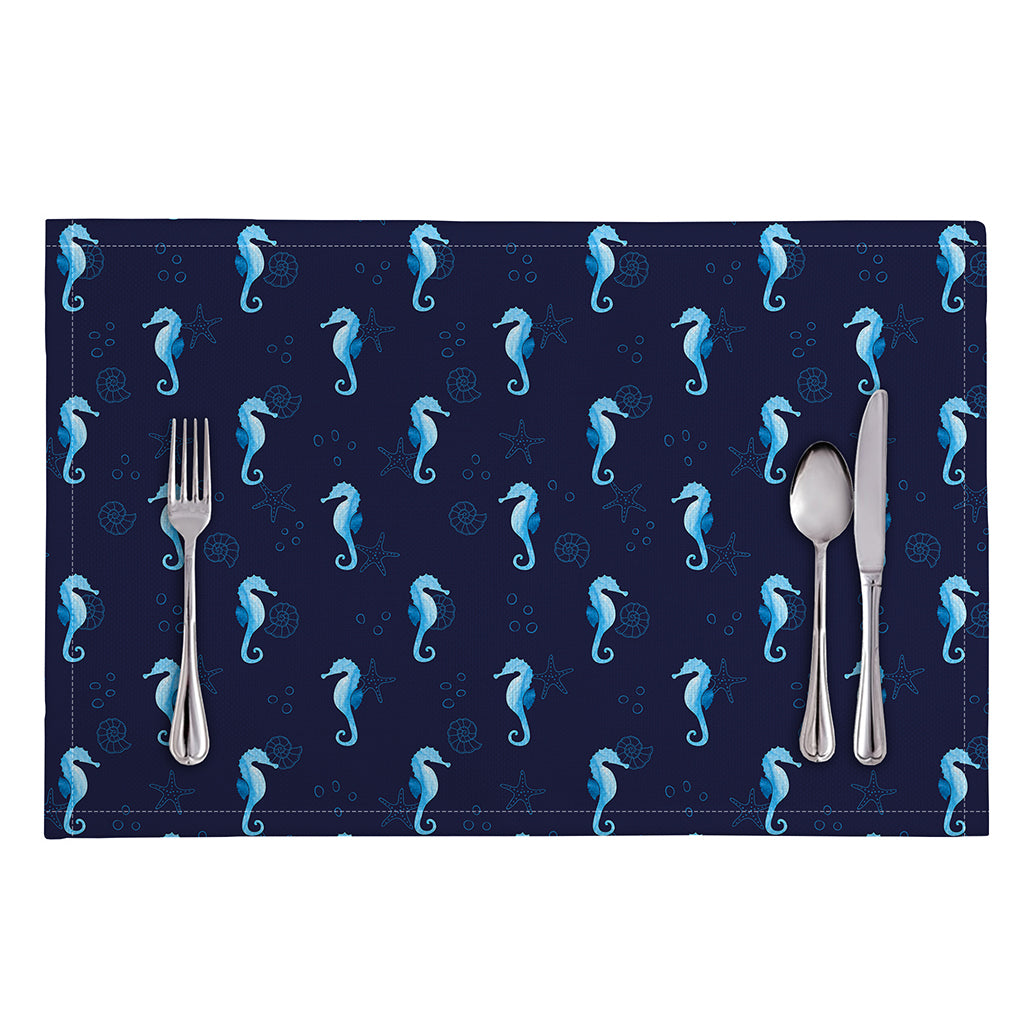 Blue Seahorse Pattern Print Placemat