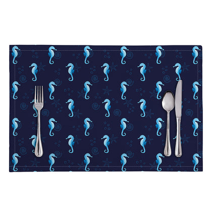Blue Seahorse Pattern Print Placemat