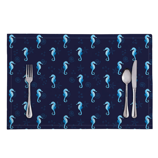 Blue Seahorse Pattern Print Placemat