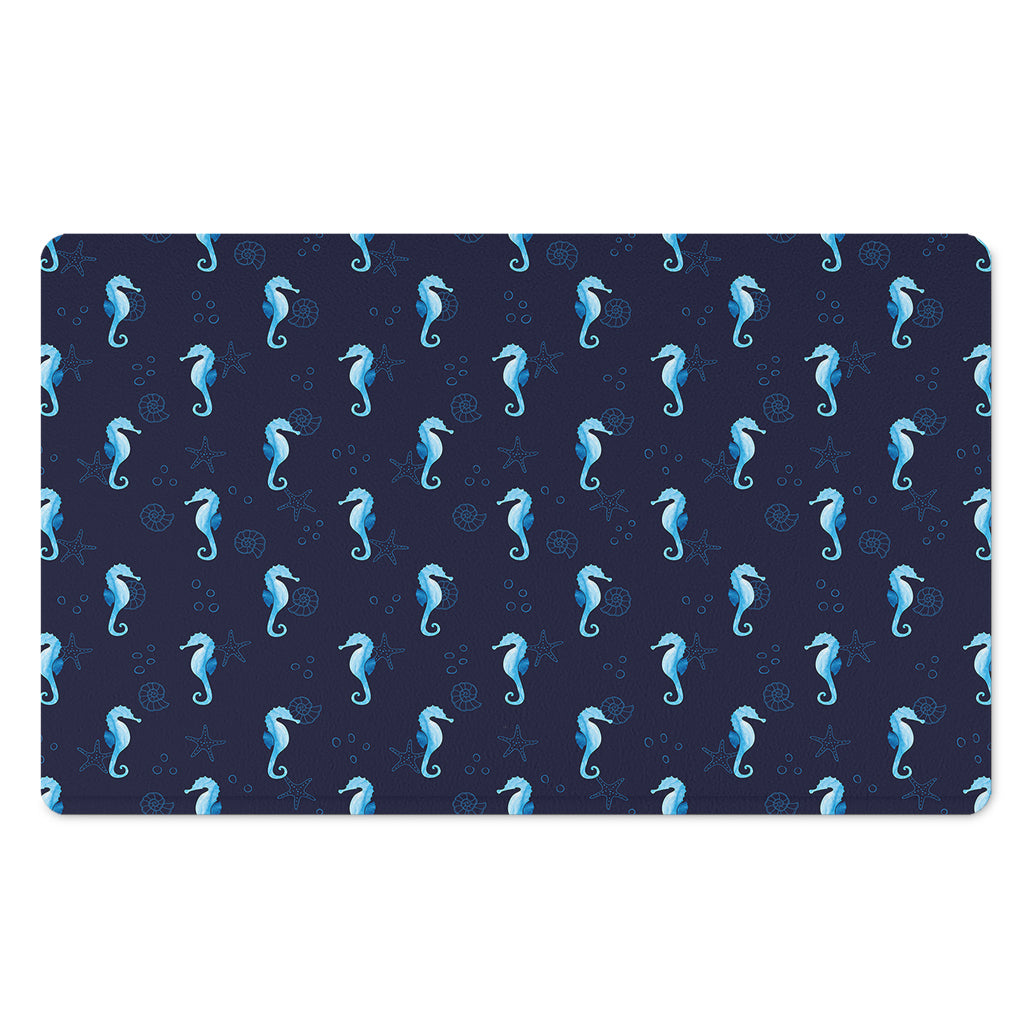 Blue Seahorse Pattern Print Polyester Doormat