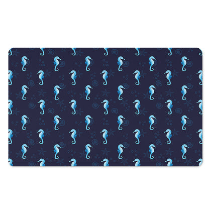 Blue Seahorse Pattern Print Polyester Doormat