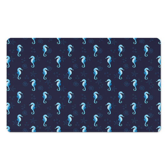 Blue Seahorse Pattern Print Polyester Doormat