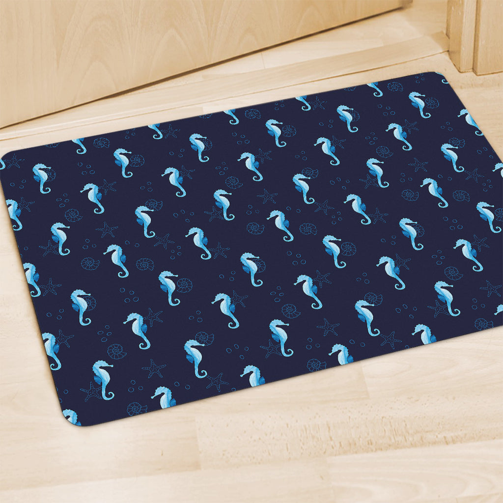 Blue Seahorse Pattern Print Polyester Doormat