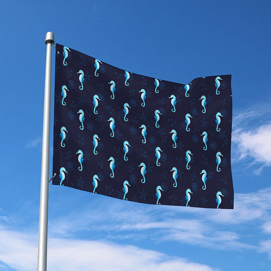 Blue Seahorse Pattern Print Polyester Flag