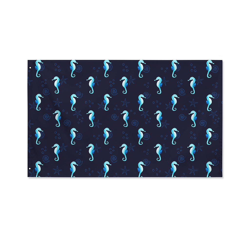 Blue Seahorse Pattern Print Polyester Flag