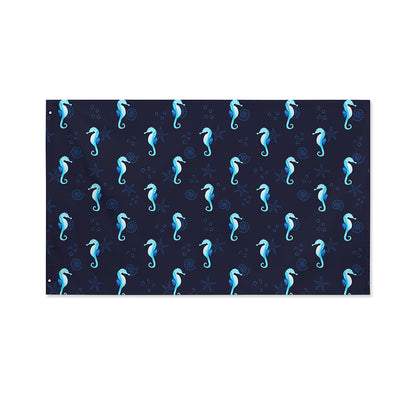 Blue Seahorse Pattern Print Polyester Flag