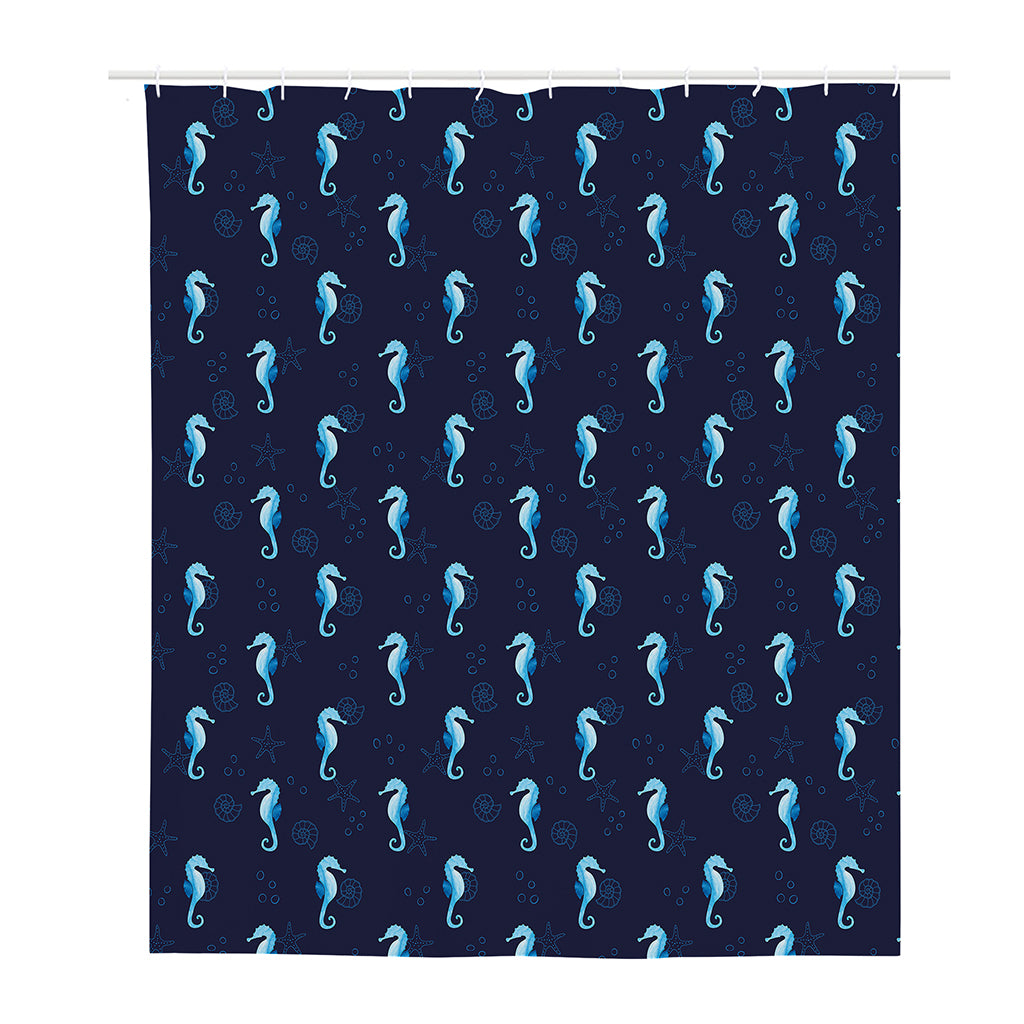 Blue Seahorse Pattern Print Polyester Shower Curtain