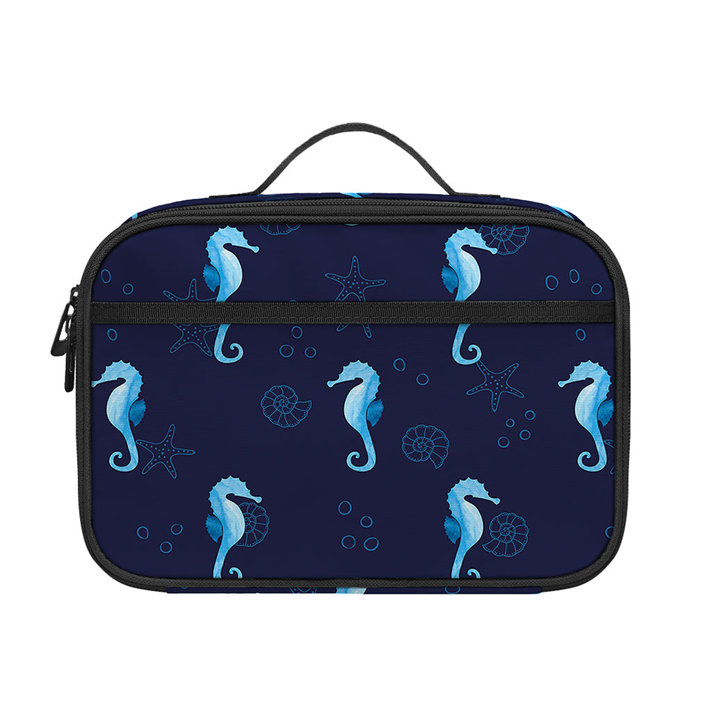Blue Seahorse Pattern Print Portable Lunch Bag