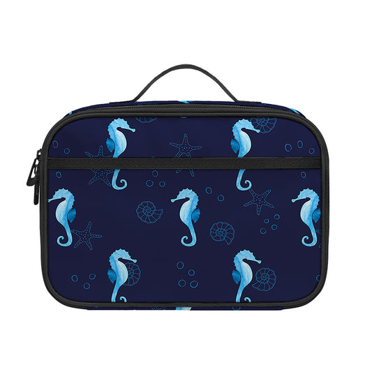 Blue Seahorse Pattern Print Portable Lunch Bag