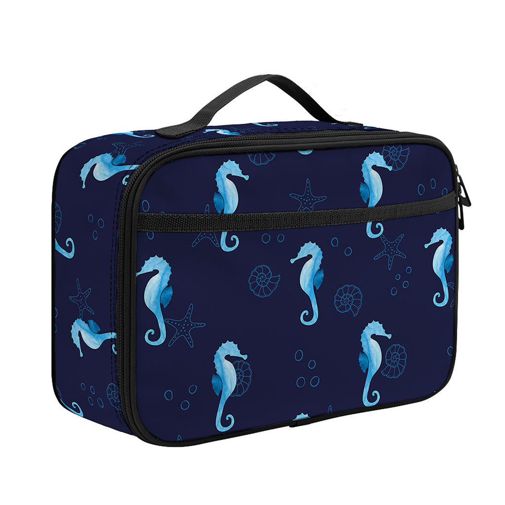 Blue Seahorse Pattern Print Portable Lunch Bag