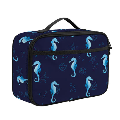 Blue Seahorse Pattern Print Portable Lunch Bag
