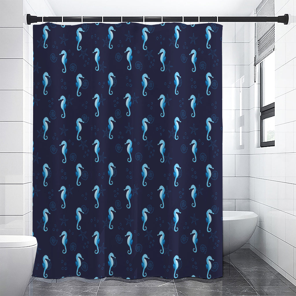 Blue Seahorse Pattern Print Premium Shower Curtain