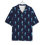 Blue Seahorse Pattern Print Rayon Hawaiian Shirt