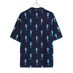 Blue Seahorse Pattern Print Rayon Hawaiian Shirt