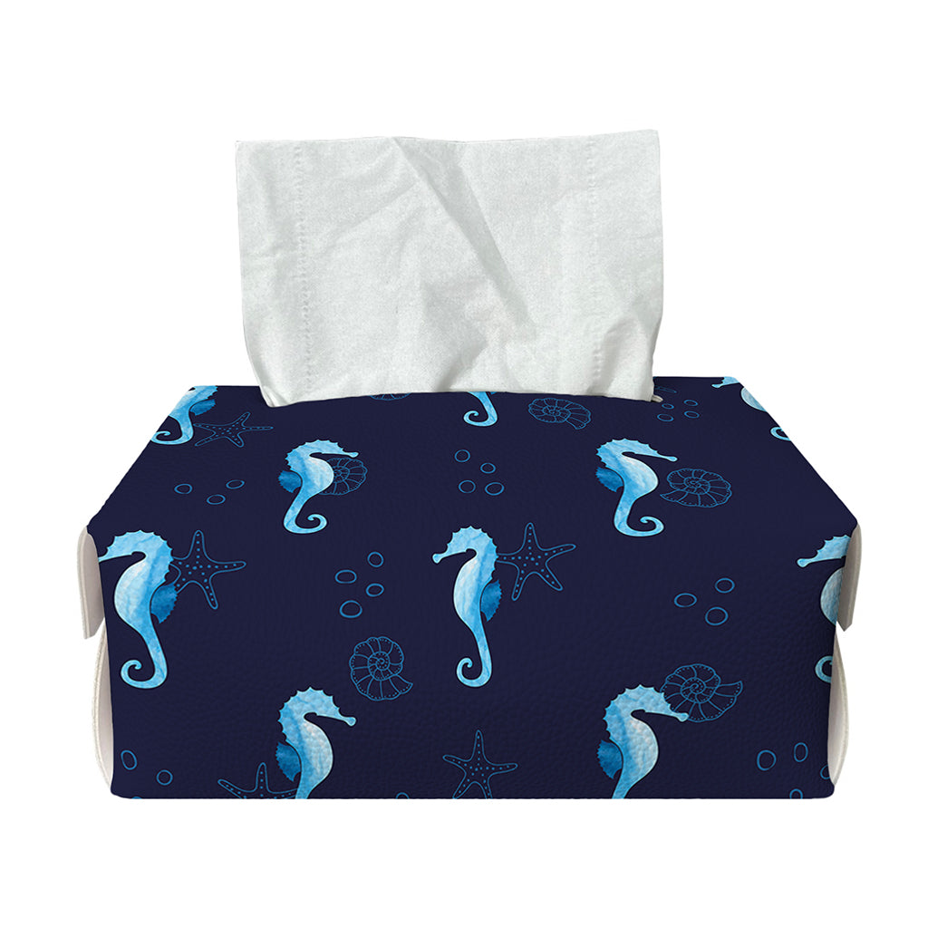 Blue Seahorse Pattern Print Rectangle Tissue Box Cover