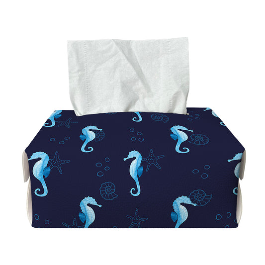 Blue Seahorse Pattern Print Rectangle Tissue Box Cover