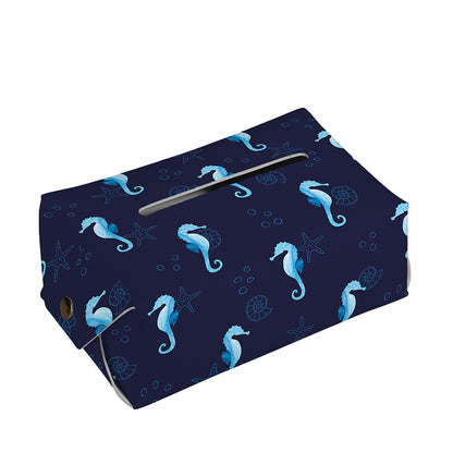 Blue Seahorse Pattern Print Rectangle Tissue Box Cover