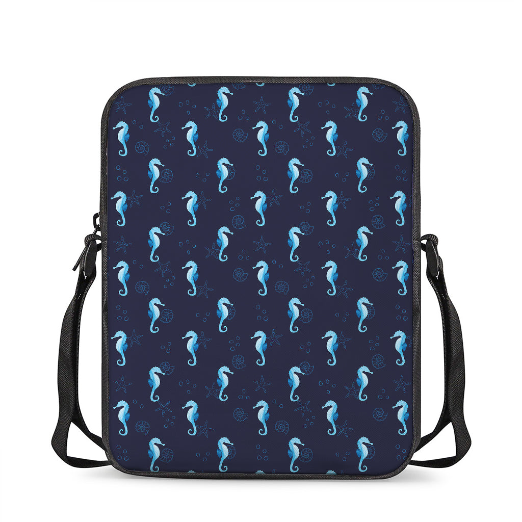 Blue Seahorse Pattern Print Rectangular Crossbody Bag