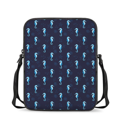 Blue Seahorse Pattern Print Rectangular Crossbody Bag