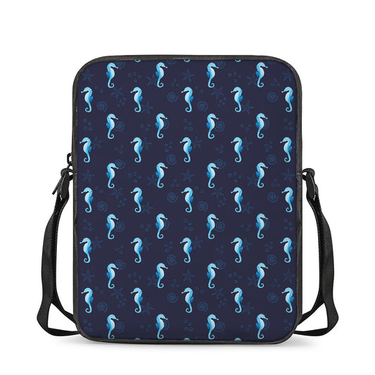 Blue Seahorse Pattern Print Rectangular Crossbody Bag