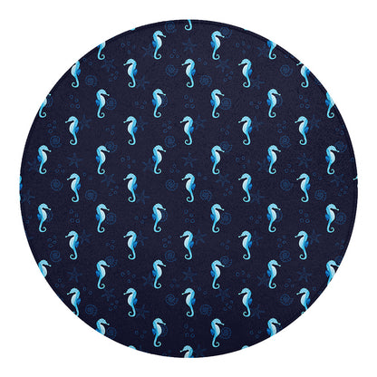 Blue Seahorse Pattern Print Round Blanket