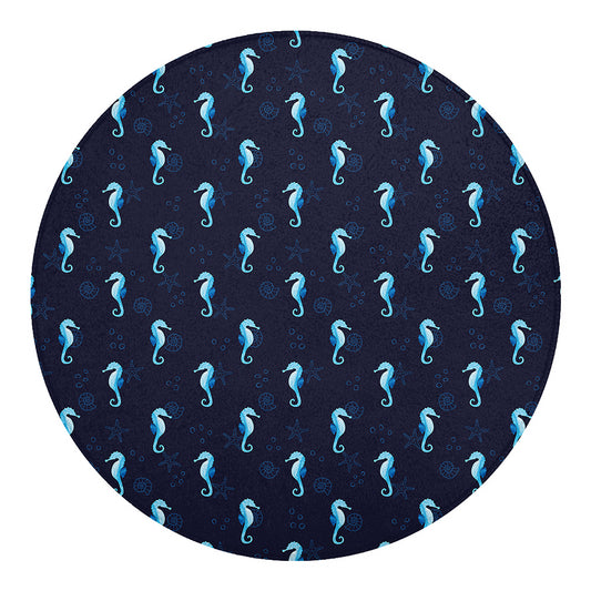 Blue Seahorse Pattern Print Round Blanket