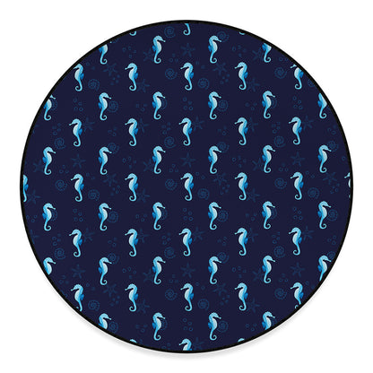 Blue Seahorse Pattern Print Round Floor Mat