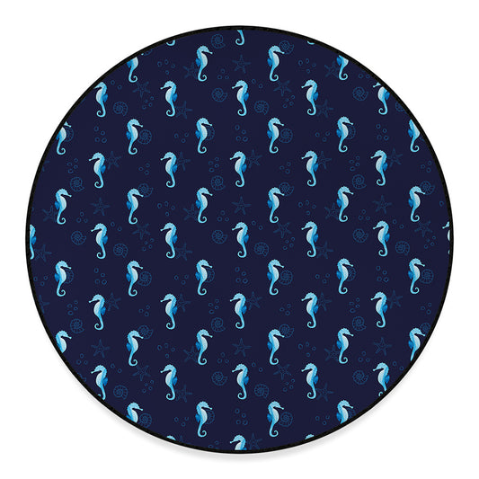 Blue Seahorse Pattern Print Round Floor Mat