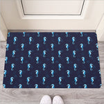 Blue Seahorse Pattern Print Rubber Doormat