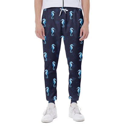 Blue Seahorse Pattern Print Scuba Joggers