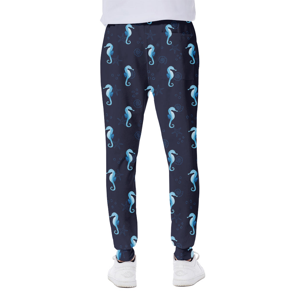 Blue Seahorse Pattern Print Scuba Joggers