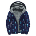 Blue Seahorse Pattern Print Sherpa Lined Zip Up Hoodie