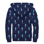 Blue Seahorse Pattern Print Sherpa Lined Zip Up Hoodie