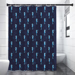 Blue Seahorse Pattern Print Shower Curtain