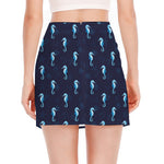Blue Seahorse Pattern Print Side Slit Mini Skirt