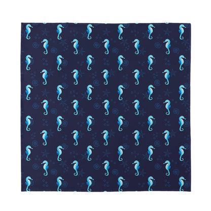 Blue Seahorse Pattern Print Silk Bandana