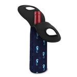 Blue Seahorse Pattern Print Single Neoprene Wine Tote