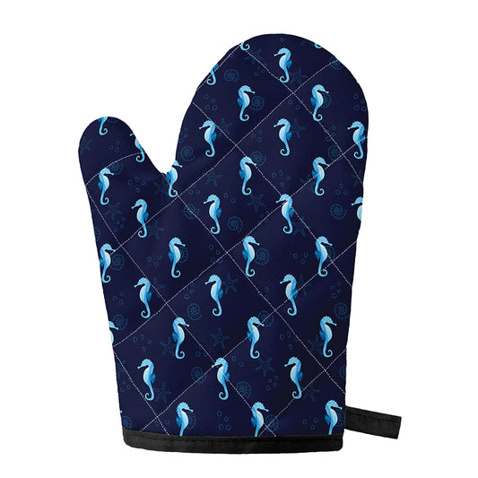 Blue Seahorse Pattern Print Single Oven Mitt