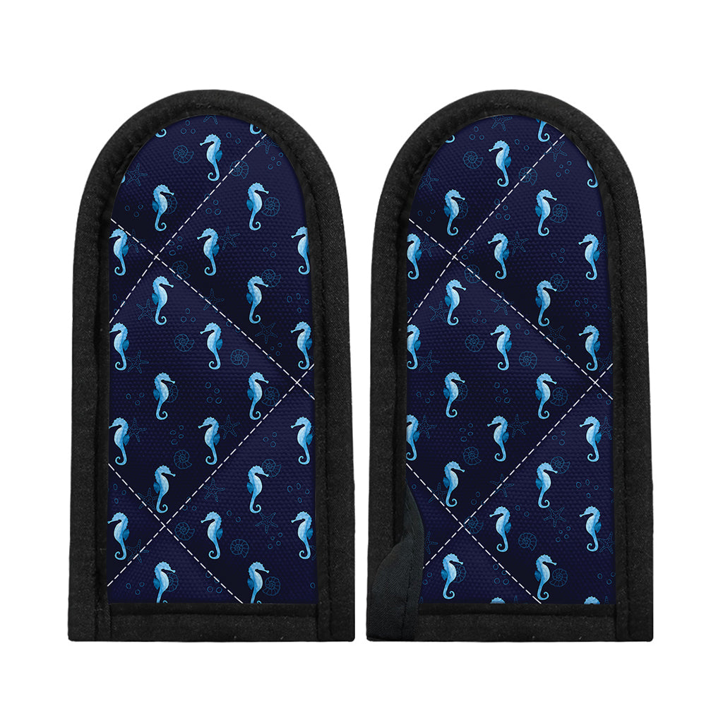 Blue Seahorse Pattern Print Skillet Handle Cover