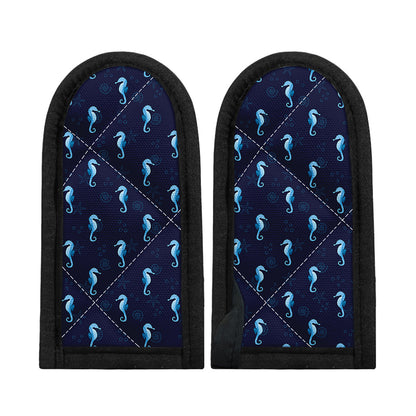 Blue Seahorse Pattern Print Skillet Handle Cover