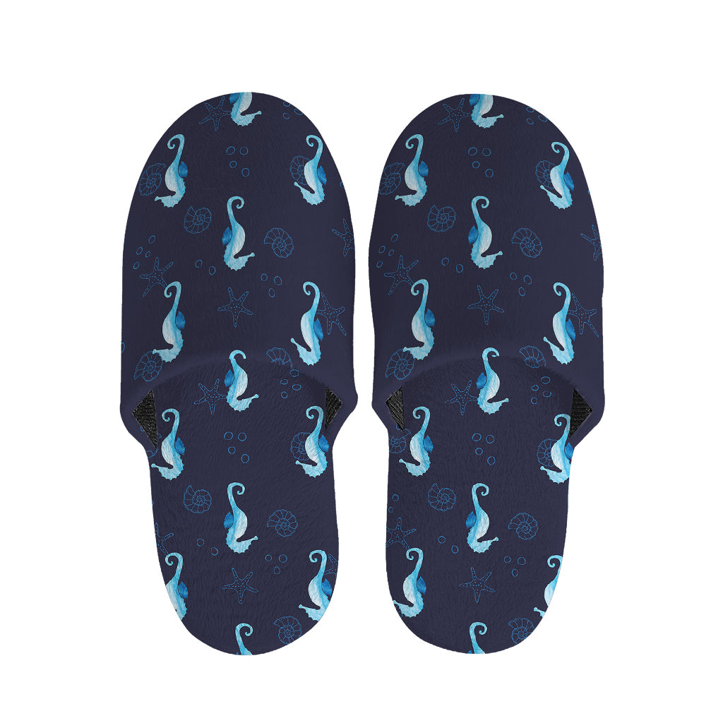 Blue Seahorse Pattern Print Slippers