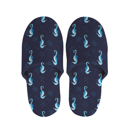 Blue Seahorse Pattern Print Slippers