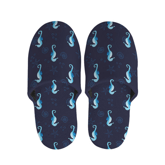 Blue Seahorse Pattern Print Slippers