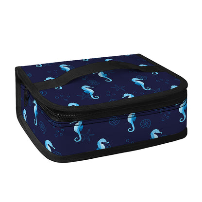 Blue Seahorse Pattern Print Small Lunch Bag