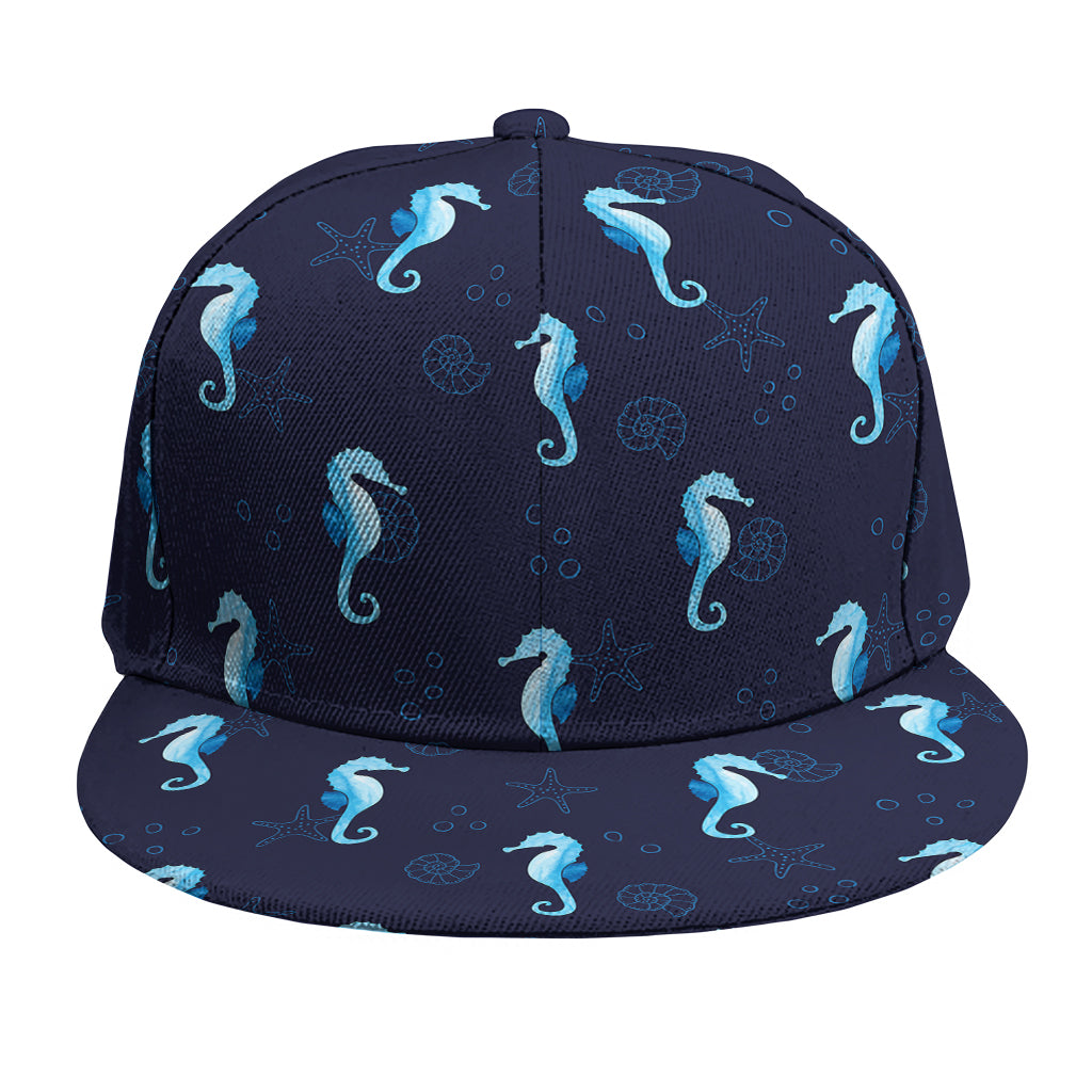 Blue Seahorse Pattern Print Snapback Cap